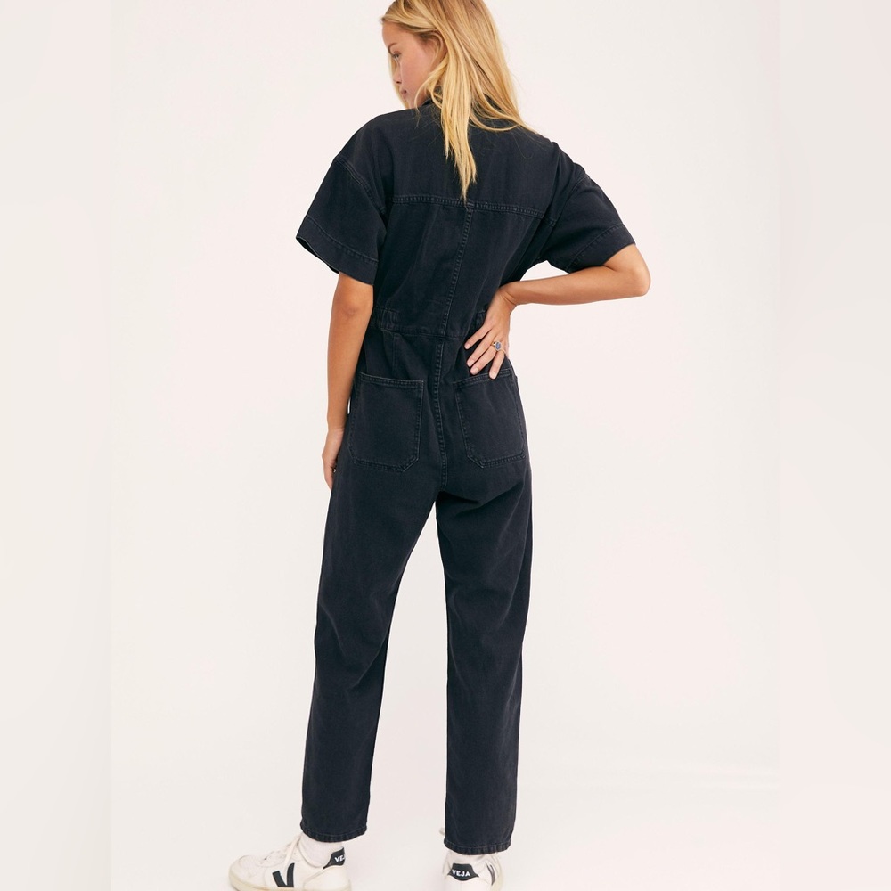 Free People Light Black Denim Marci Coveralls Jumpsuit Size XS